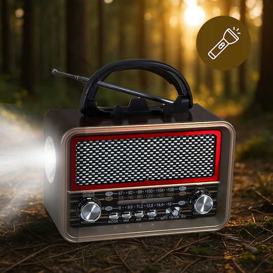 1234580 Retro Φορητό Ραδιόφωνο Ηλιακό με Bluetooth και USB Καφέ