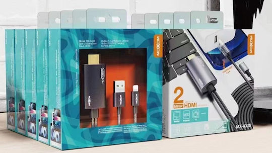 Moxom Cable HDMI male - Lightning male / USB-A male 2m Μαύρο