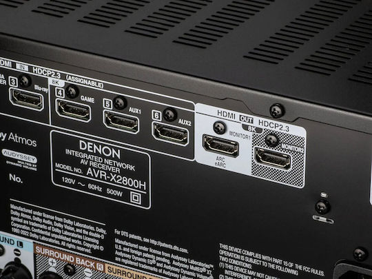 Denon AVR-X2800H Home Cinema Receiver 4K/8K 7.1 Channels 95W/8Ω 125W/6Ω with HDR and Dolby Atmos Black
