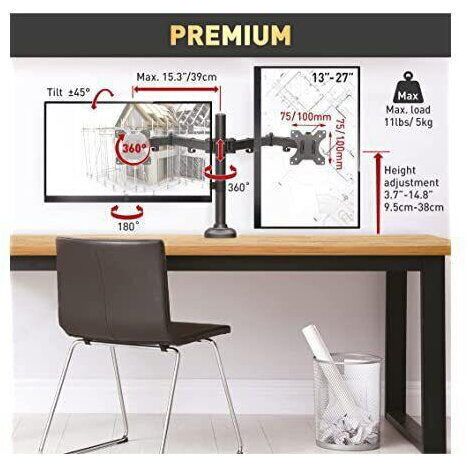 Barkan M142T Halterung Auf dem Schreibtisch für 2 Monitore bis 32" mit Arm