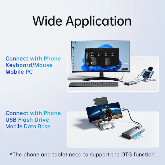 Orico USB-C Docking Station με 4K Ethernet Γκρι (PW11-6P25R-GY-BP)