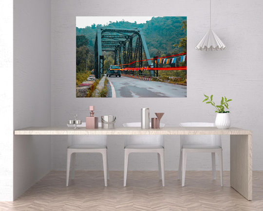 Painting Car Crossing Bridge In Scenic Landscape Bridge Crossing Car Picturesque Landscape 65x40