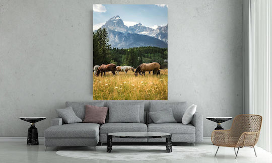 Painting Horses Grazing In Scenic Mountain Landscape 100x150