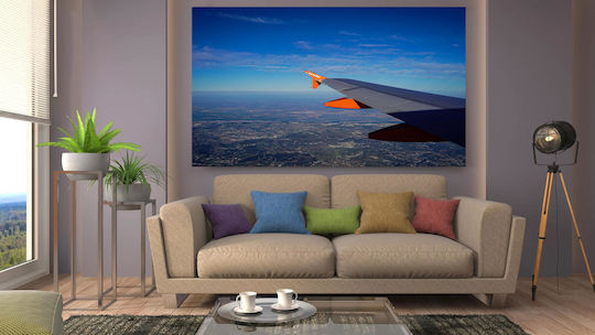 Painting Airplane Wing Over Cityscape Wing Airplane Over Urban Landscape 150x100