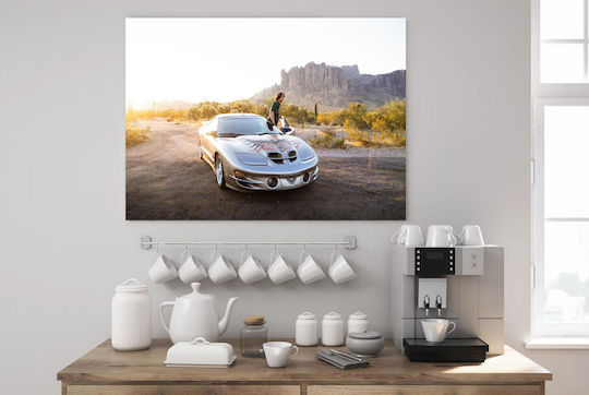 Painting Man Sports Car At Sunset In Desert 65x40