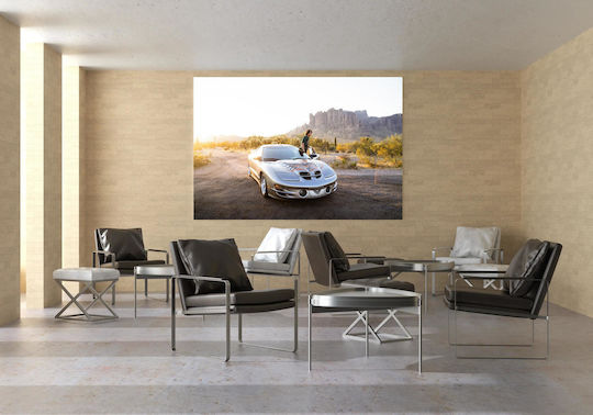 Painting Man Sports Car At Sunset In Desert 65x40