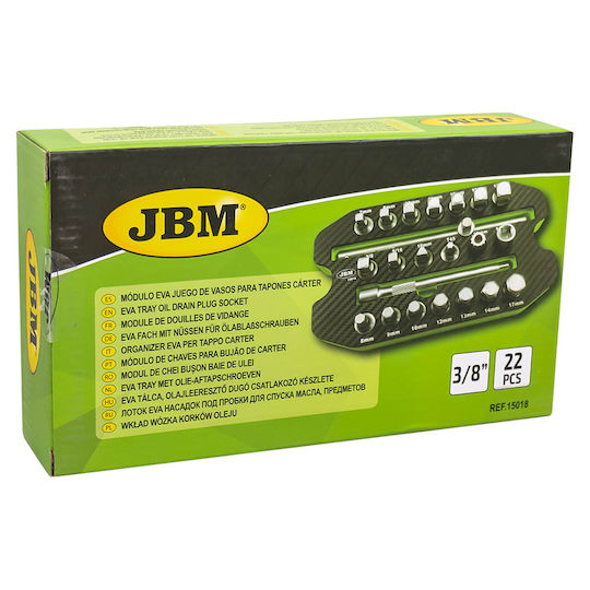 JBM Bit-Stecknüsse mit Bits Allen, Torx, Spline, Platz und Antriebsvierkant 3/8'' Set 22Stück
