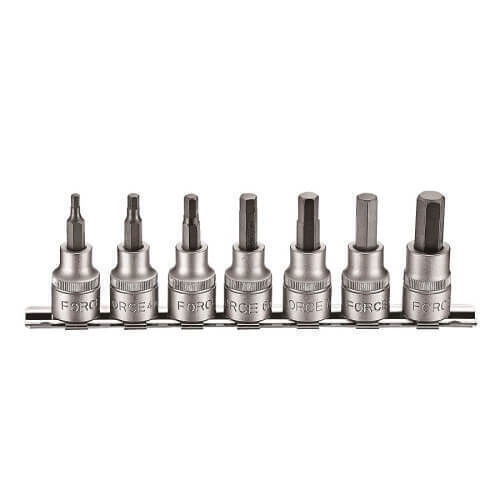 Force Set Allen Sockets 3/8'' Walnut with Allen Head and Socket 3/8'' H10 / H3 / H4 / H5 / H6 / H7 / H8x50mm 7pcs