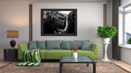 iLovePrints Waterfall In Schwarz Weiß Gemälde 150x100