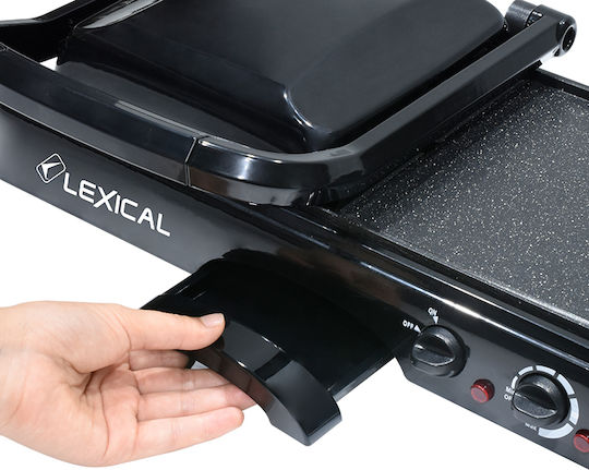 Lexical Tabletop Electric Grill Smooth and Ribbed Plate 1600W with Adjustable Thermostat