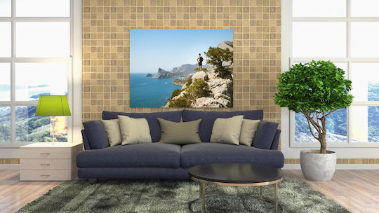 Πίνακας Hiker Overlooking Sea Rocky Mountains Πεζοπόρος Θέα Στη Θάλασσα Βραχώδη Όρη 170x115