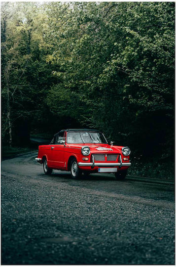 Painting Vintage Red Car In A Forest Vintage Red Car In A Forest 40x65