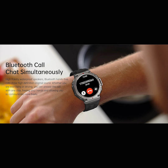 Microwear DM58 GPS 45mm Smartwatch με Παλμογράφο (Red Silicone)