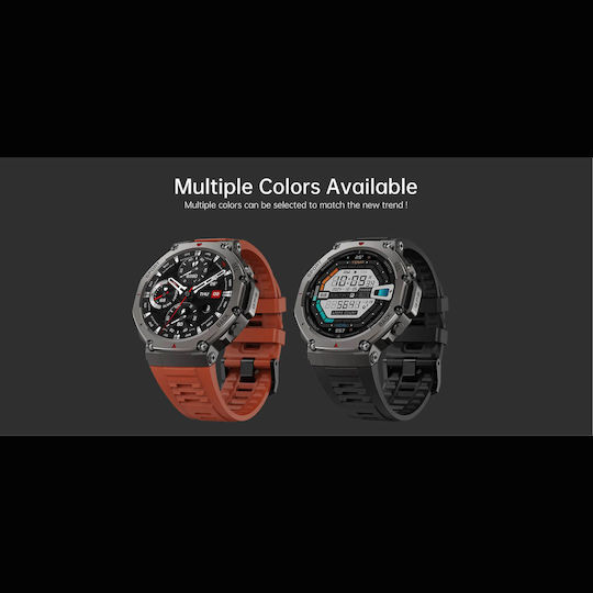 Microwear DM58 GPS 45mm Smartwatch με Παλμογράφο (Red Silicone)