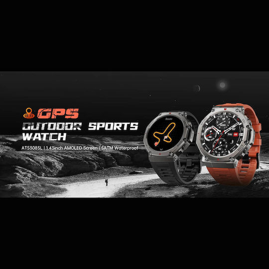 Microwear DM58 GPS 45mm Smartwatch με Παλμογράφο (Red Silicone)