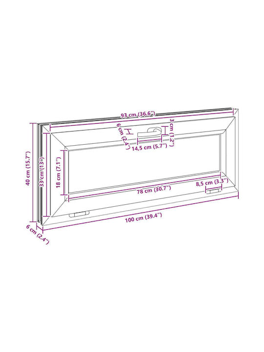 vidaXL Hinged PVC Window W100xH40cm