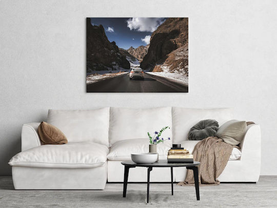 Painting Car Driving Through Mountain Pass Driving Car Through Mountain Pass 65x40