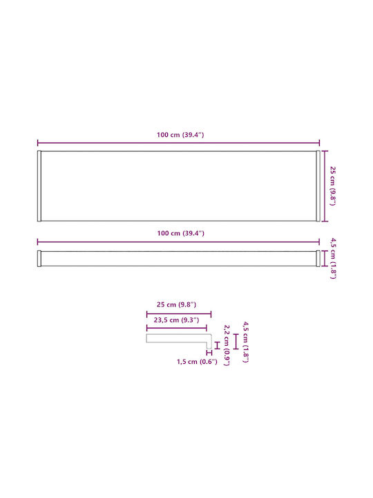 vidaXL Hinged Wooden Window W100xH25cm
