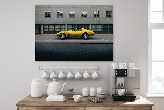 Painting Yellow Vintage Car In Urban Setting Yellow Vintage Car Urban Setting 65x40