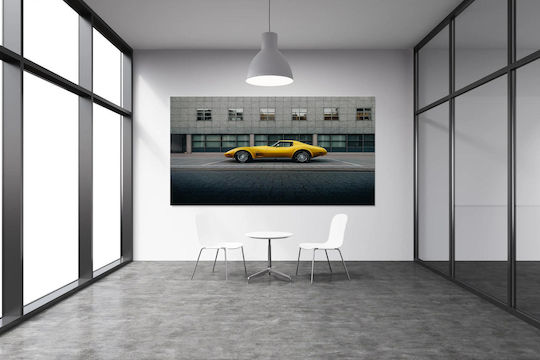 Painting Yellow Vintage Car In Urban Setting Yellow Vintage Car Urban Setting 65x40
