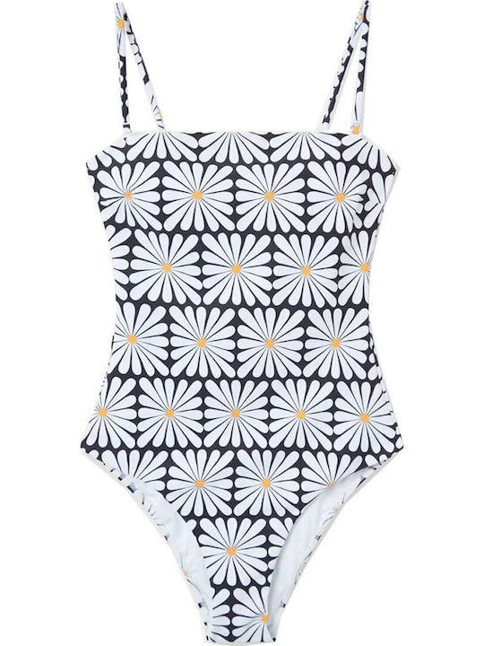One Piece Swimsuit with Removable Padding Floral Black