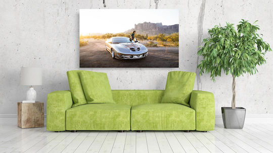 Πίνακας Man Sports Car At Sunset In Desert Άνδρας Σπορ Αυτοκίνητο Στο Ηλιοβασίλεμα Στην Έρημο 90x60