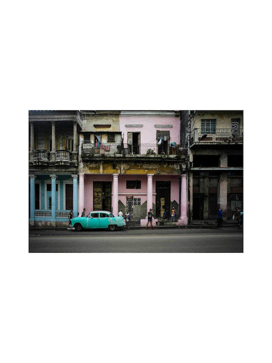 Панел Colorful Street Scene Classic Car Полихромна Улична Сцена Класическа Колa 65x40
