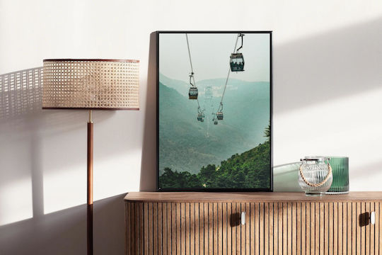 Cable Cars In The Misty Mountains Τελεφερίκ Στα Ομιχλώδη Βουνά σε Καμβά