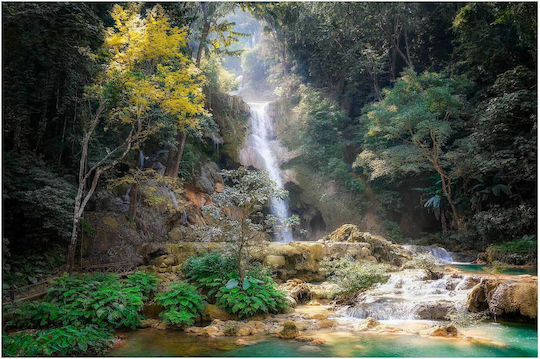 iLovePrints Tranquil Waterfall In Forest Einfach Gefaltetes Gemälde 120x80