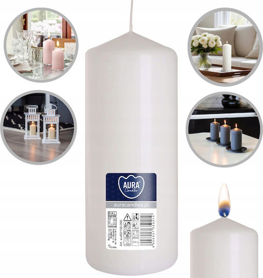 Aura Glass Διακοσμητικό Κερί Λευκό 15εκ.