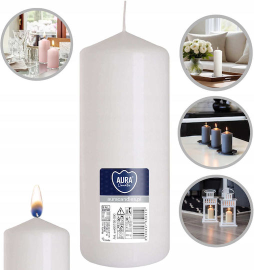 Aura Glass Διακοσμητικό Κερί Λευκό 15εκ.