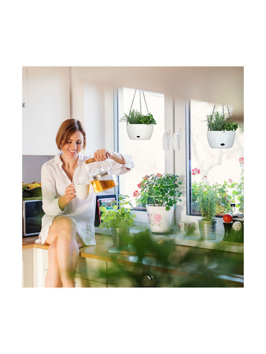 Relaxdays Set 2 Ghivece de Flori Din Plastic Albe