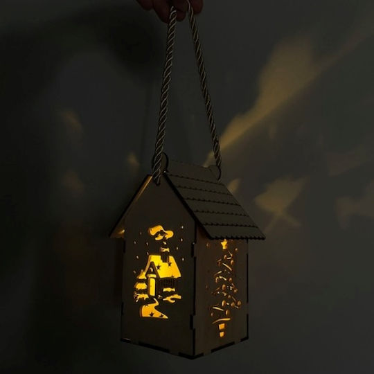 Casă Din Lemn Motif De Crăciun Led 14x7x10 Cm