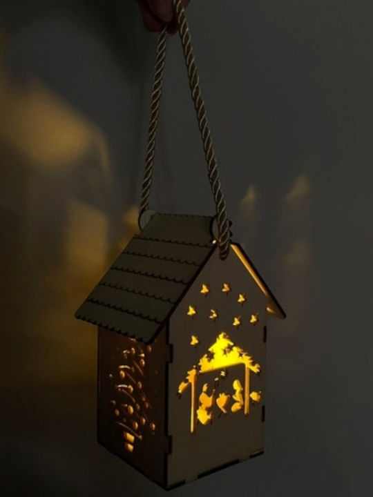Casă Din Lemn Motif De Crăciun Led 14x7x10 Cm