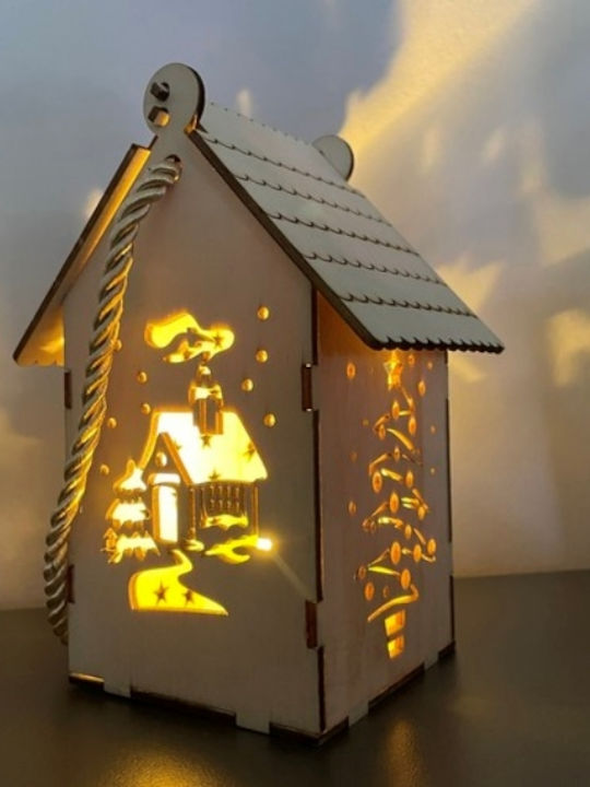 Casă Din Lemn Motif De Crăciun Led 14x7x10 Cm