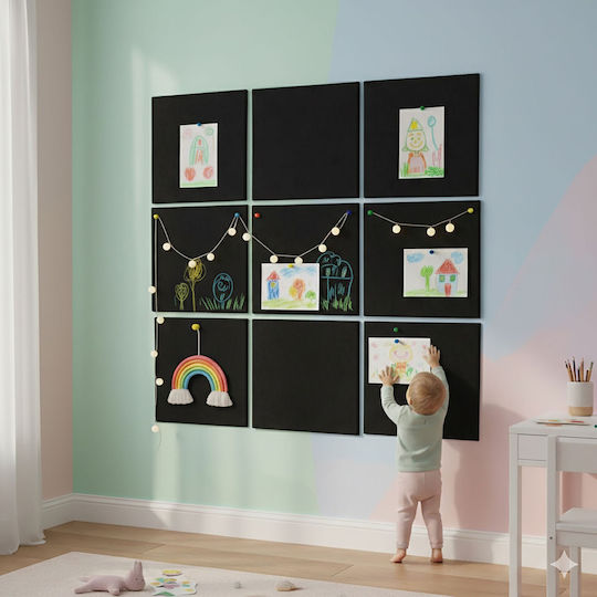 Relaxdays 12x Self-adhesive Felt Squares Black 30x0.9x30 Cm