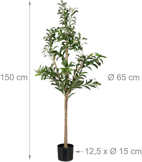 Relaxdays Artificial Olive Tree Dark Green Light Brown/black 150x65x65 Cm