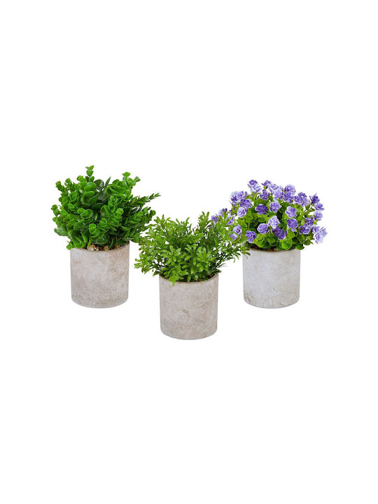 Set 3 Plante Artificiale Relaxdays Verzi Mov Gri 23x18cm 20x17cm 21x17cm