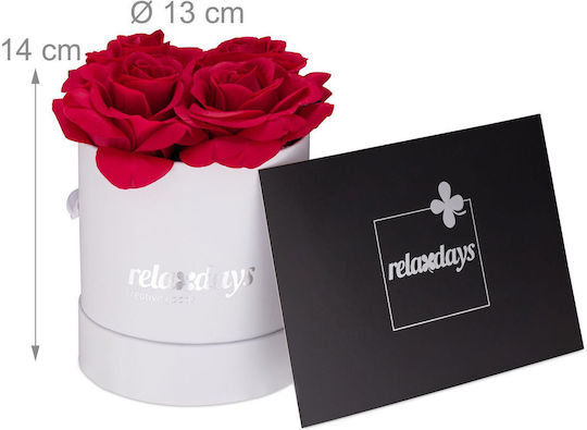 Relaxdays Weiße Runde Box 4 Rosen Weiß Rot 14x13x13 cm
