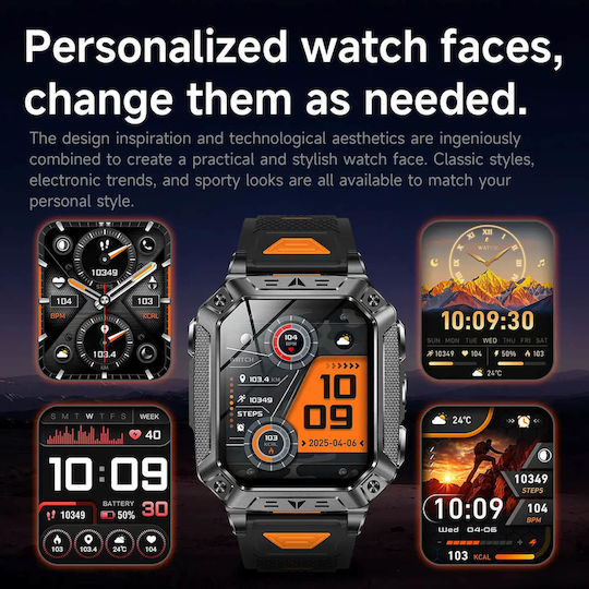Microwear AK86 Smartwatch с Пулсометър (Черен Стомана)