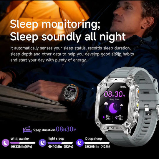 Microwear AK86 Smartwatch с Пулсометър (Черен Стомана)