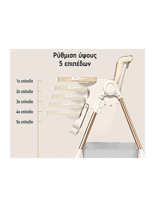 Foldable Baby Highchair with Adjustable Height Beige