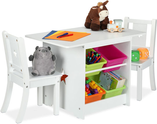 Relaxdays Kinder Tische Set mit Stühlen Weiß Relaxdays