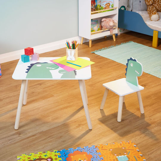 Kids Table Set with Chairs White Relaxdays