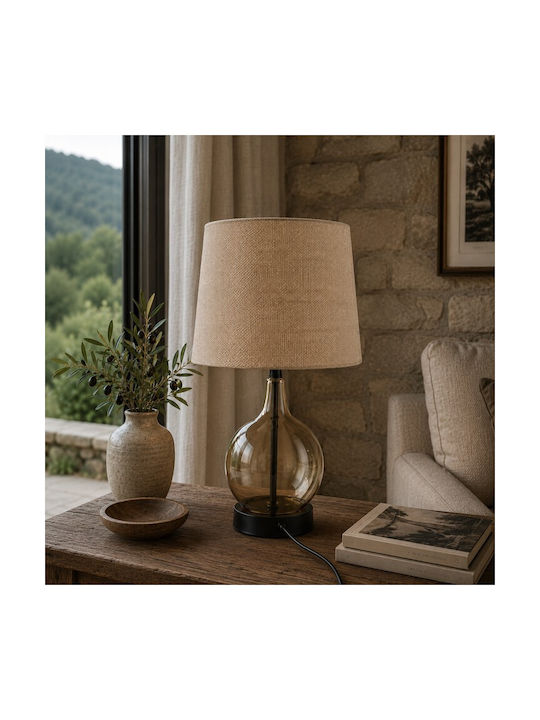 Country House Glass Table Lamp for Socket E27 with Beige Shade and Honey Base