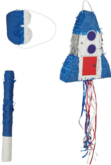 Rocket Pinata Set Stab Maske Relaxdays Blau Rot Silber 40x30x9 Cm