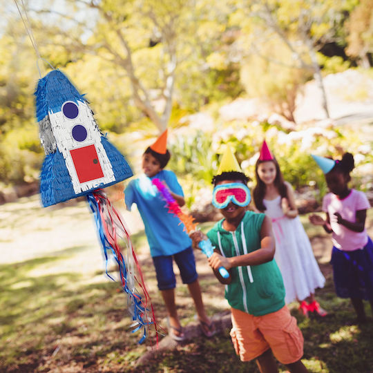 Rocket Pinata Children Relaxdays 40x30x9cm Blue Silver Red