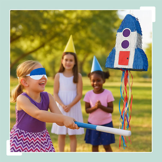 Rocket Pinata Set Stab Maske Relaxdays Blau Rot Silber 40x30x9 Cm
