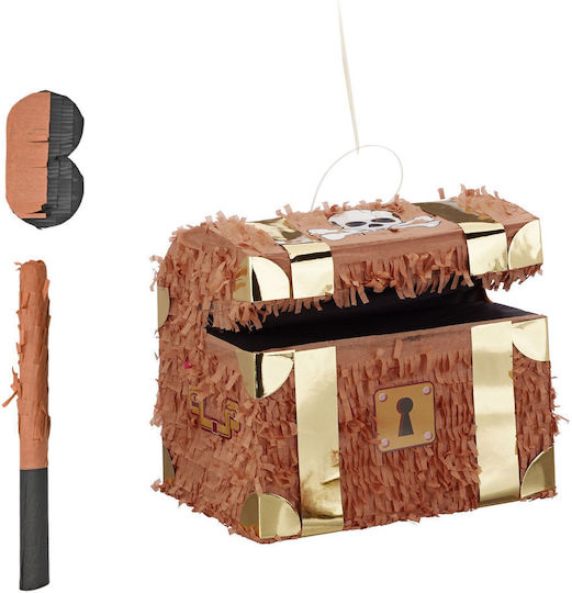 Relaxdays Set Pinata Cufăr Comori Baston Mască Alb Maro Auriu 27x23x30 Cm