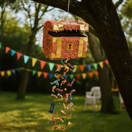 Relaxdays Set Pinata Cufăr Comori Baston Mască Alb Maro Auriu 27x23x30 Cm